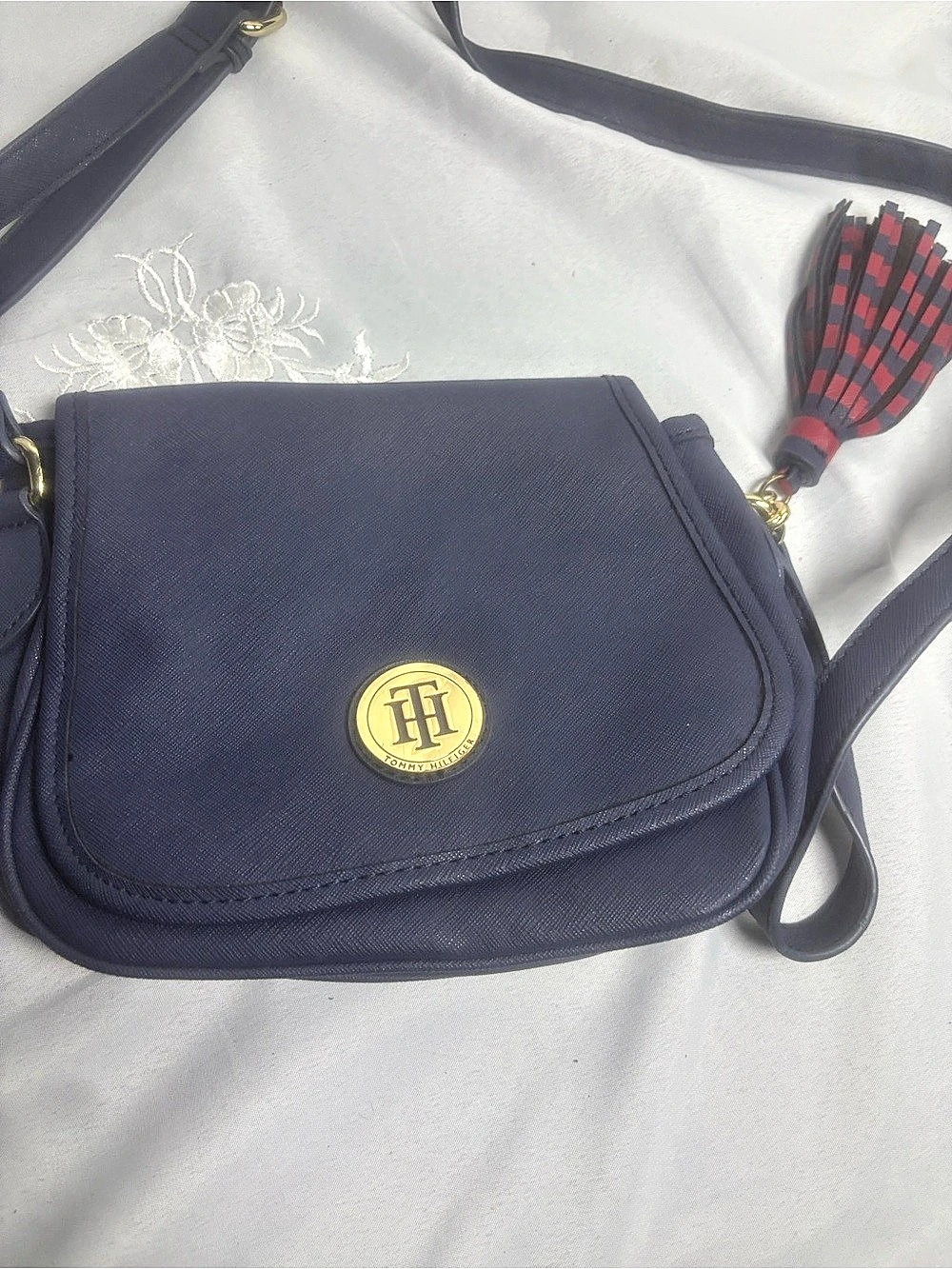 Tommy Hilfiger Women's Plaid Tassel Crossbody Bag in Blue & Red